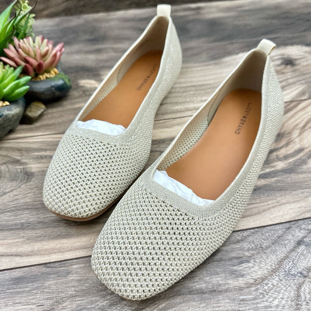 NEW Lucky Brand 9.5M Daneric Metallic Knit Washable Square Toe Ballet Flats - Picture 2 of 11